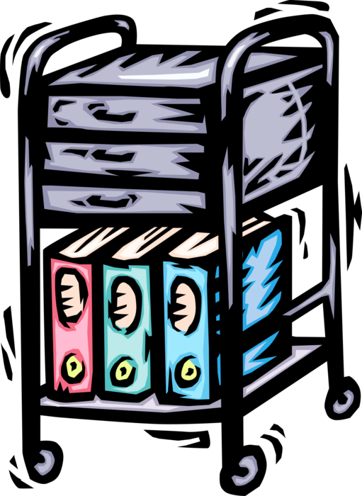 Vector Illustration of Portable Bookshelf Storage Rack on Wheels