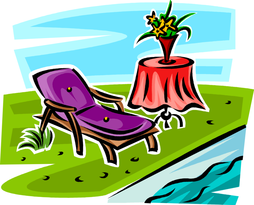 Vector Illustration of Lawn Chair Lounge Beside Swimming Pool