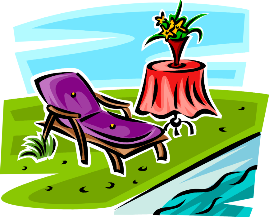 Vector Illustration of Lawn Chair Lounge Beside Swimming Pool