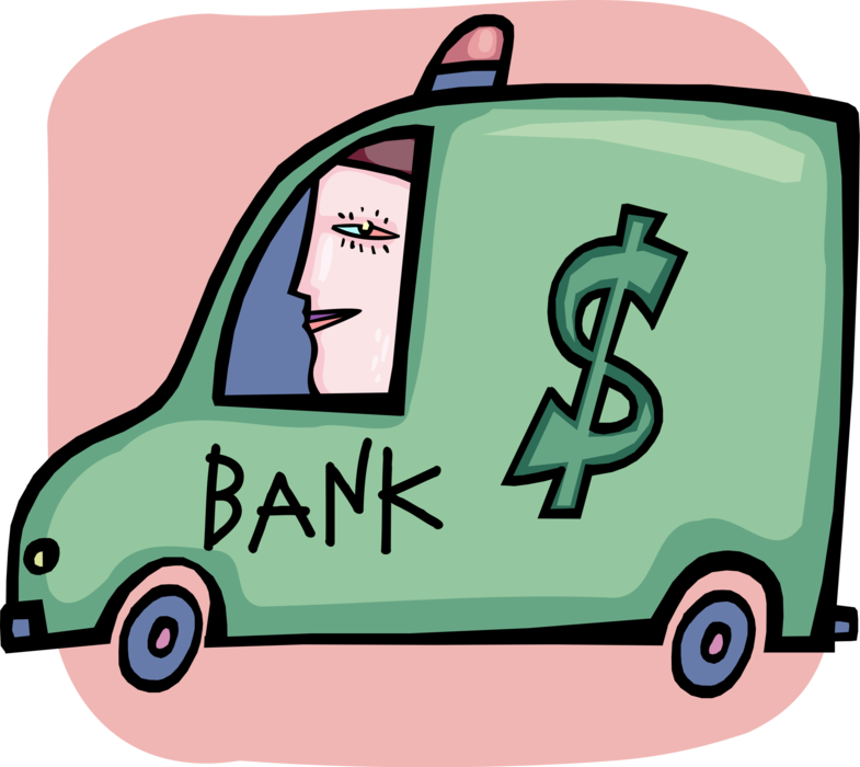 Vector Illustration of Armored Car Bank Security Van Vehicle Transports Valuables and Large Quantities of Money 