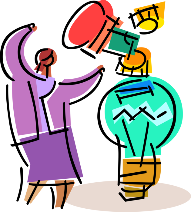Vector Illustration of Capitalizing with Financial Benefits from Great Idea Electric Light Bulb Symbols of Invention, Innovation