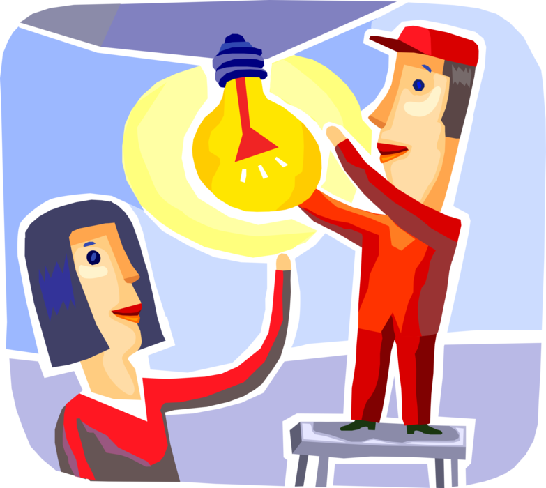 Vector Illustration of Screwing In Electric Light Bulb Symbol of Invention, Innovation, Inspiration and Good Ideas