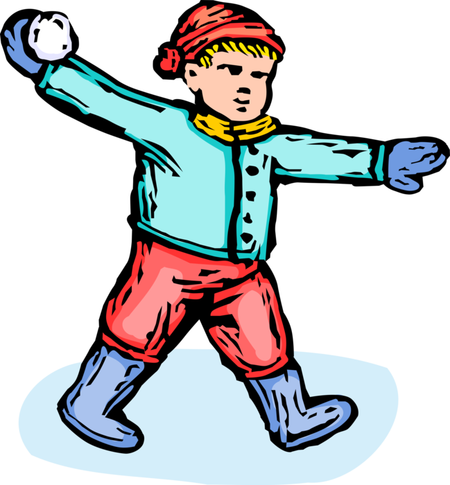 Vector Illustration of Boy Throws Snowball in Playground Fight