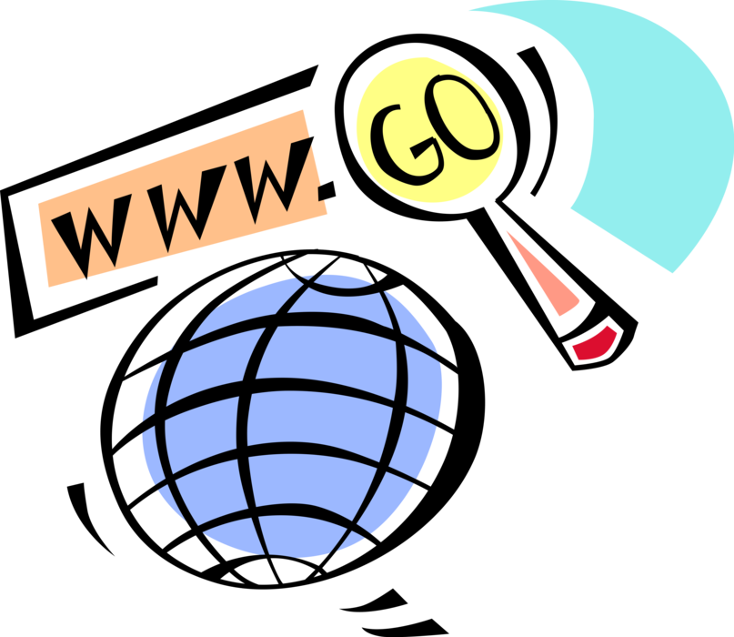 Vector Illustration of Search and Browse Online Internet Global Information on World Wide Web with Magnifying Glass and Earth