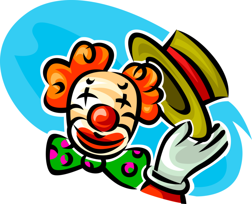 Vector Illustration of Funny Circus Clown Tips Hat as Gesture of Courtesy