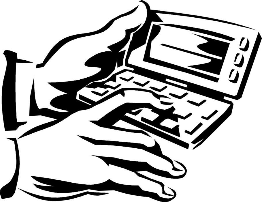 Vector Illustration of Hands Input Data with Notebook Computer