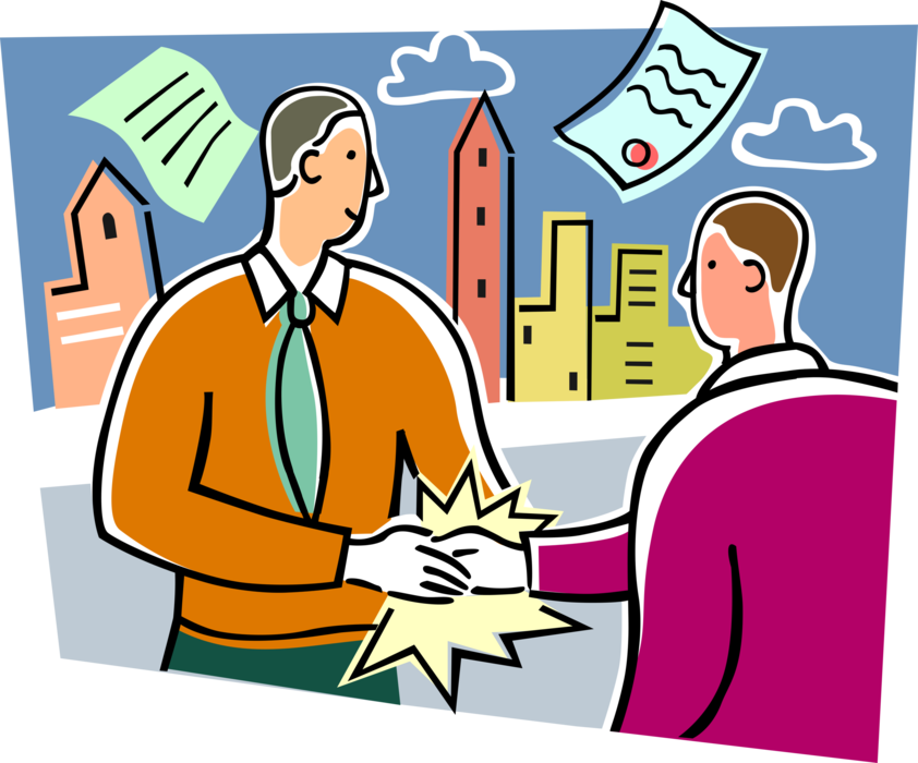 Vector Illustration of Businessmen Shaking Hands with Business Contract Agreement Handshake