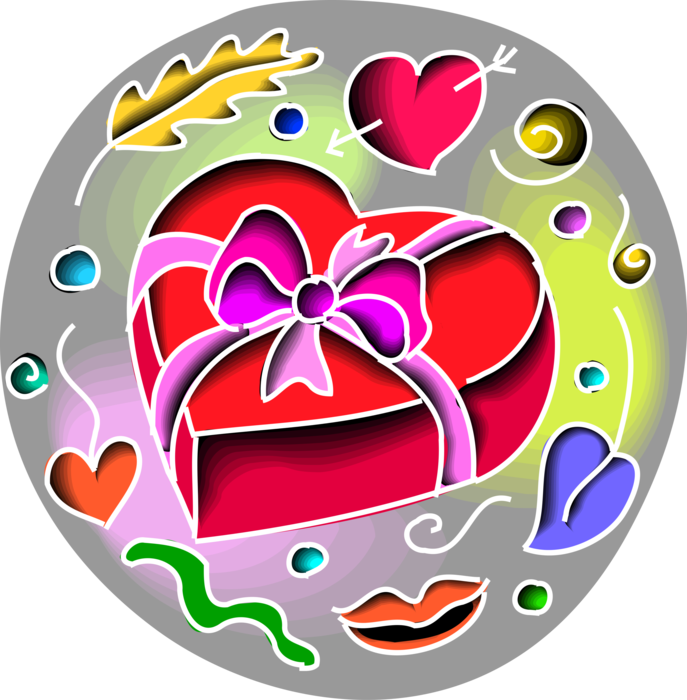 Vector Illustration of Valentine's Day Sentimental Heart-Shaped Gift Box of Chocolates for Loved One Expression of Affection
