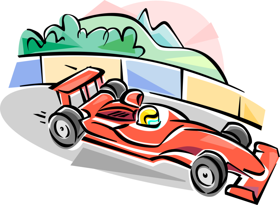 Vector Illustration of Formula One Motorsports Auto Racing Car in Race