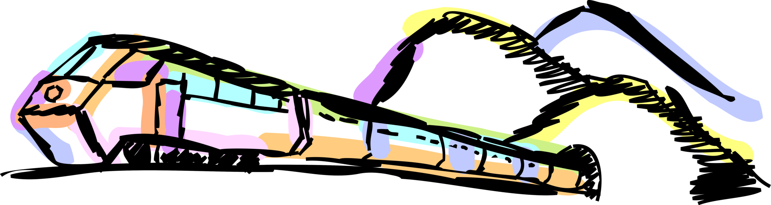Vector Illustration of Railroad Rail Transport Speeding Locomotive Railway Train Engine Emerges from Mountain Tunnel