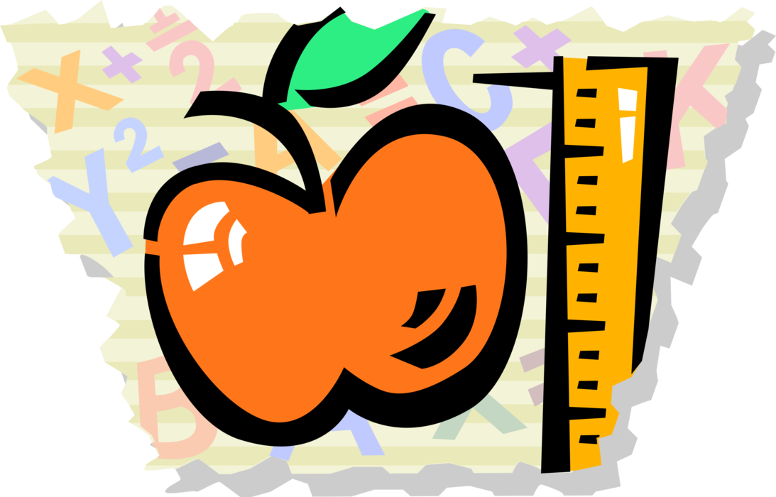 Vector Illustration of Apple Fruit Symbol of Knowledge and Learning with Measurement Ruler