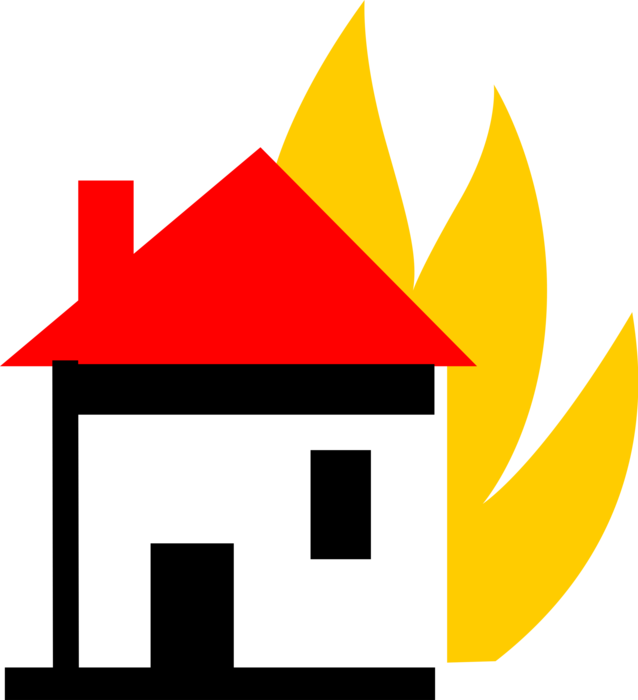 Vector Illustration of Family Home Residence House on Fire with Flames