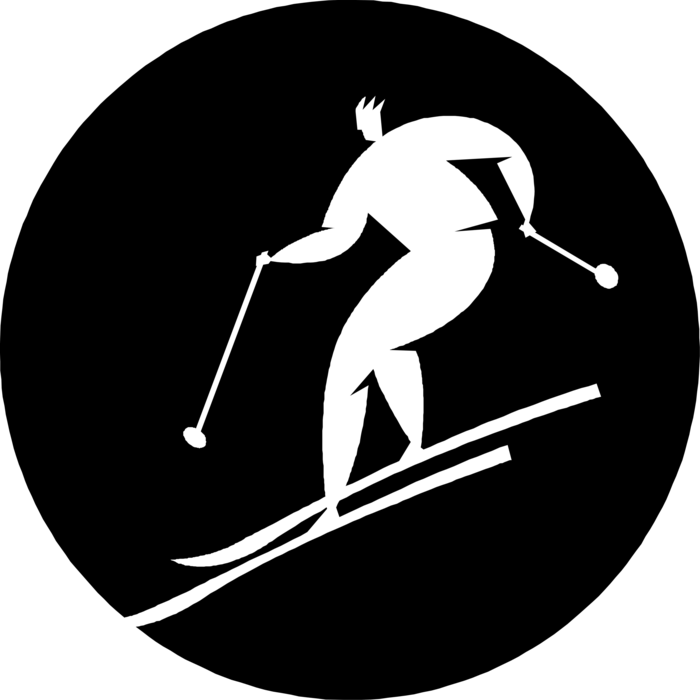 Vector Illustration of Downhill Alpine Skier Skiing with Skis and Poles at Mountain Ski Resort