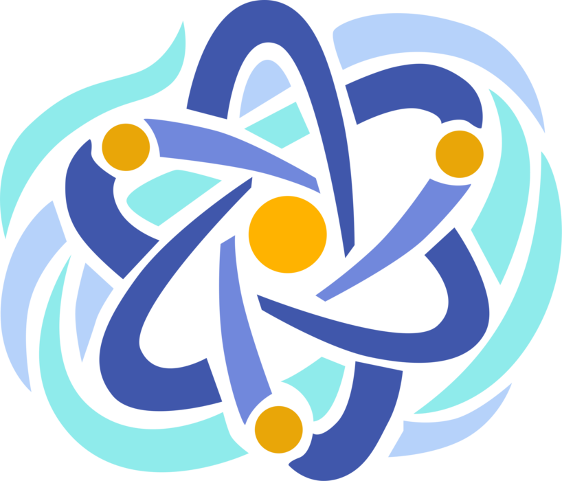 Vector Illustration of Atomic Energy Science Atom Symbol with Nucleus, Neutrons, Protons and One or More Electrons