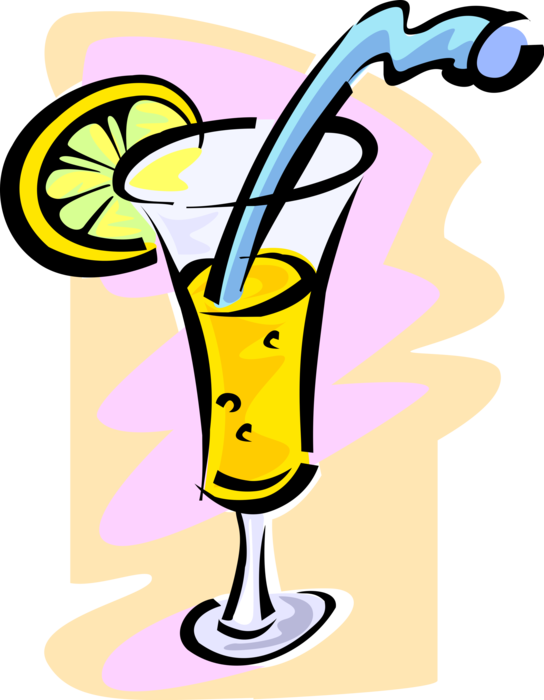 Vector Illustration of Alcohol Beverage Drink Cocktail with Drinking Straw and Lemon Slice