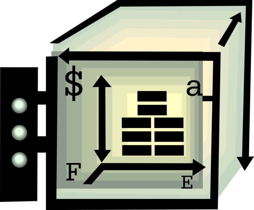 Vector Illustration of Secure Bank Vault or Safe Strongbox Stores Valuables and Money also Protects Against Theft or Damage