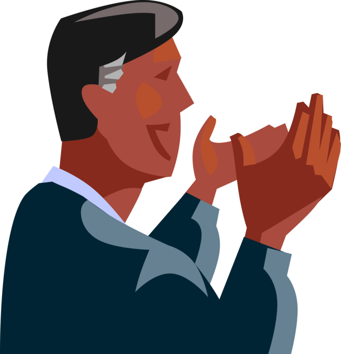 Vector Illustration of Businessman Applauds in Approval to Acknowledge and Praise by Clapping Hands