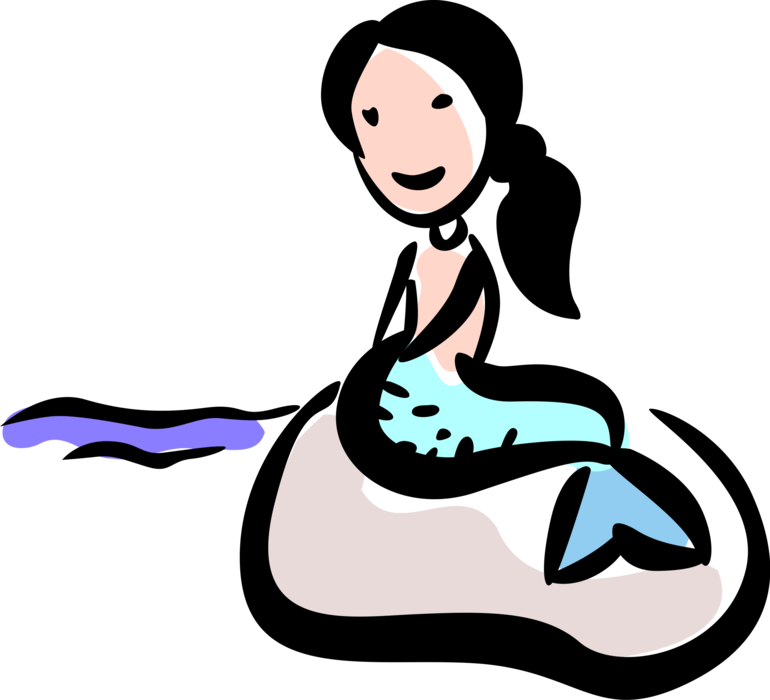 Vector Illustration of Legendary Little Mermaid Bronze Statue by Edvard Eriksen in Copenhagen, Denmark