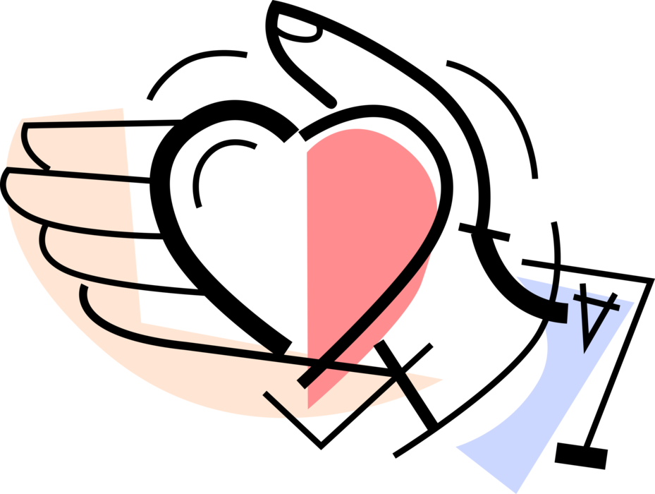 Vector Illustration of Compassionate Helping Hand Palm with Love Heart Indicating Affection and Caring