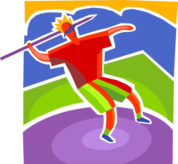 Vector Illustration of Track and Field Athletic Sport Contest Javelin Thrower in Competition Throws Javelin