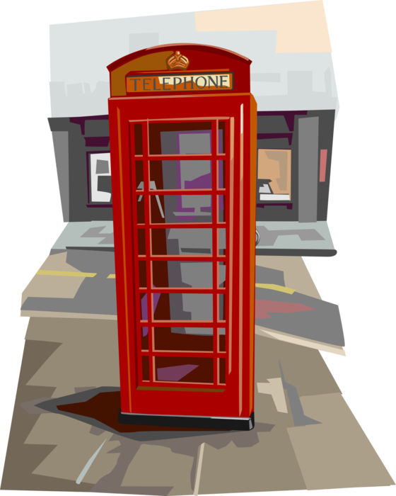 Vector Illustration of Public Telephone Phone Booth Kiosk with Payphone