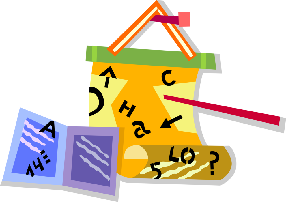 Vector Illustration of School Classroom Topographical Geography Map with Pointer and Schoolbook Textbook