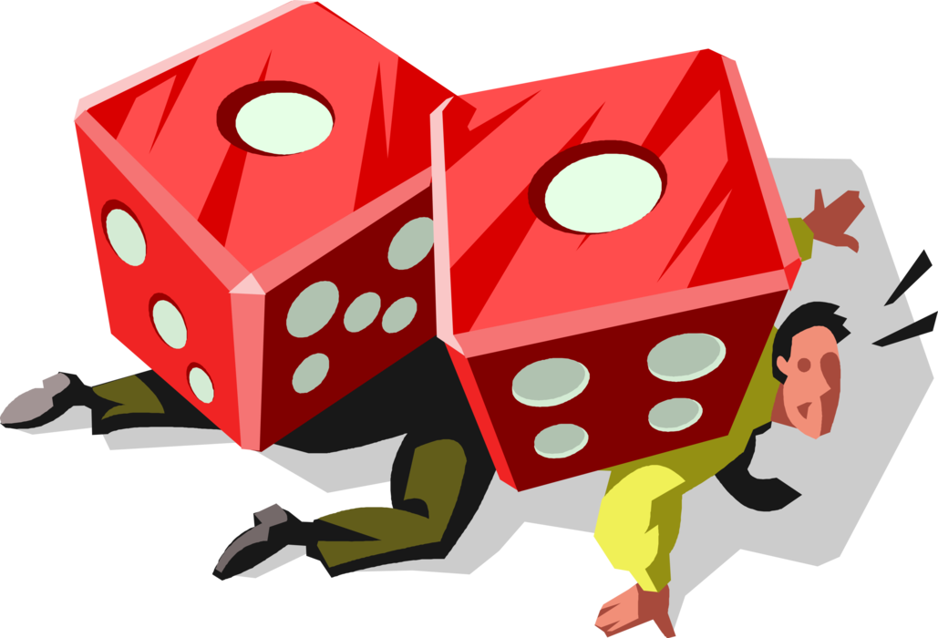 Vector Illustration of Loser Businessman Crushed by Snake Eyes Double One Pips on Dice Roll