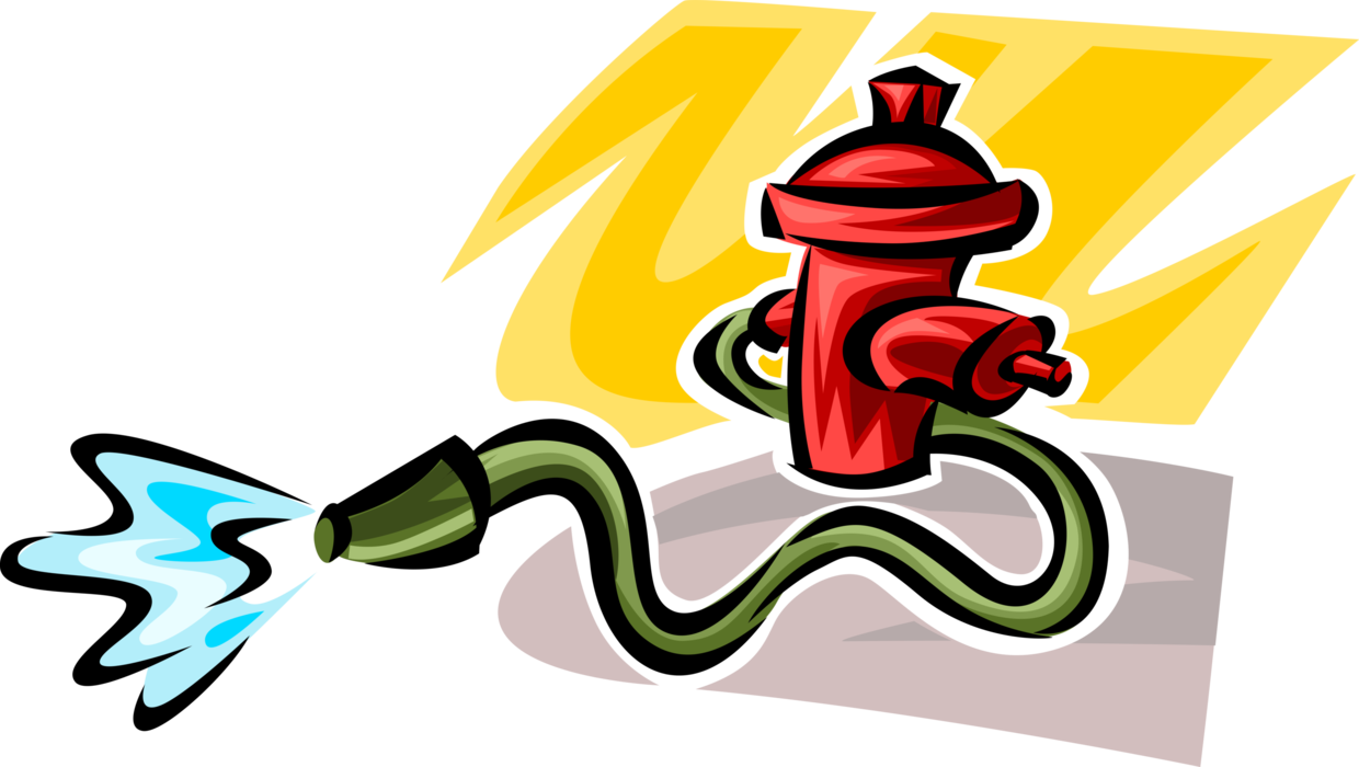 Vector Illustration of Fire Hydrant Connects Firefighters Hose to Water Supply to Fight Fire