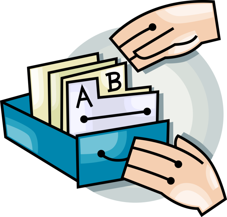 Vector Illustration of Hands File Office Documents in Filing Cabinet
