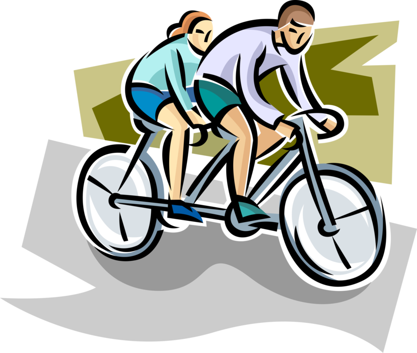 Vector Illustration of Tandem Bicycle Cycling Enthusiasts Ride in Outdoors