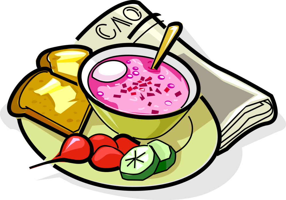 Vector Illustration of Russian Borscht Sour Soup with Bread Popular in Eastern European Cuisines