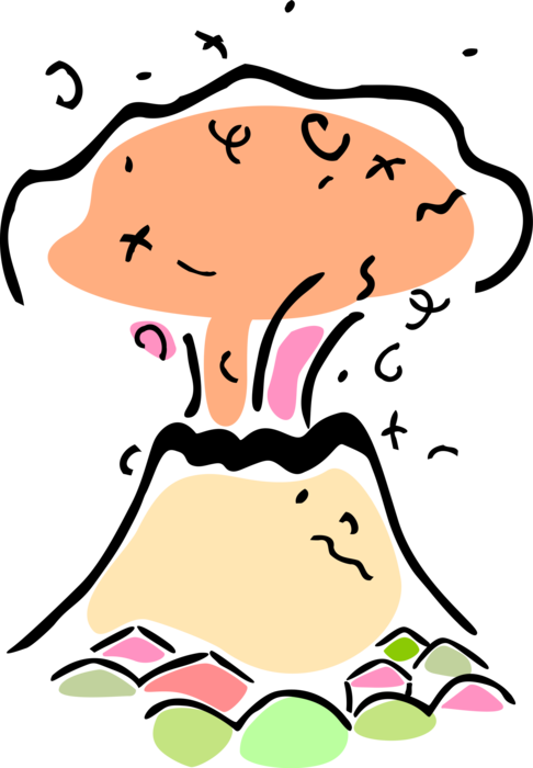 Vector Illustration of Earth's Active Erupting Volcanoes Eject Hot Lava, Volcanic Ash, Gas During Eruption