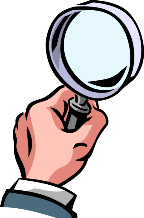 Vector Illustration of Hand Holds Investigative Magnification Through Convex Lens Magnifying Glass