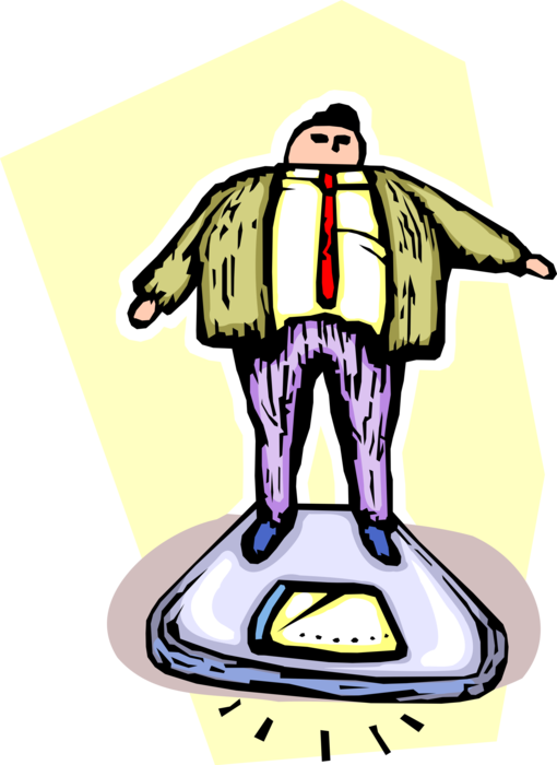 Vector Illustration of Obese Businessman Stands on Weight Scale