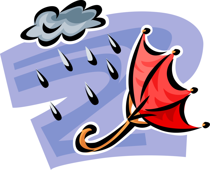 Vector Illustration of Umbrella or Parasol Provides Protection from Inclement Weather Rain with Violent Thunderstorm Downpour