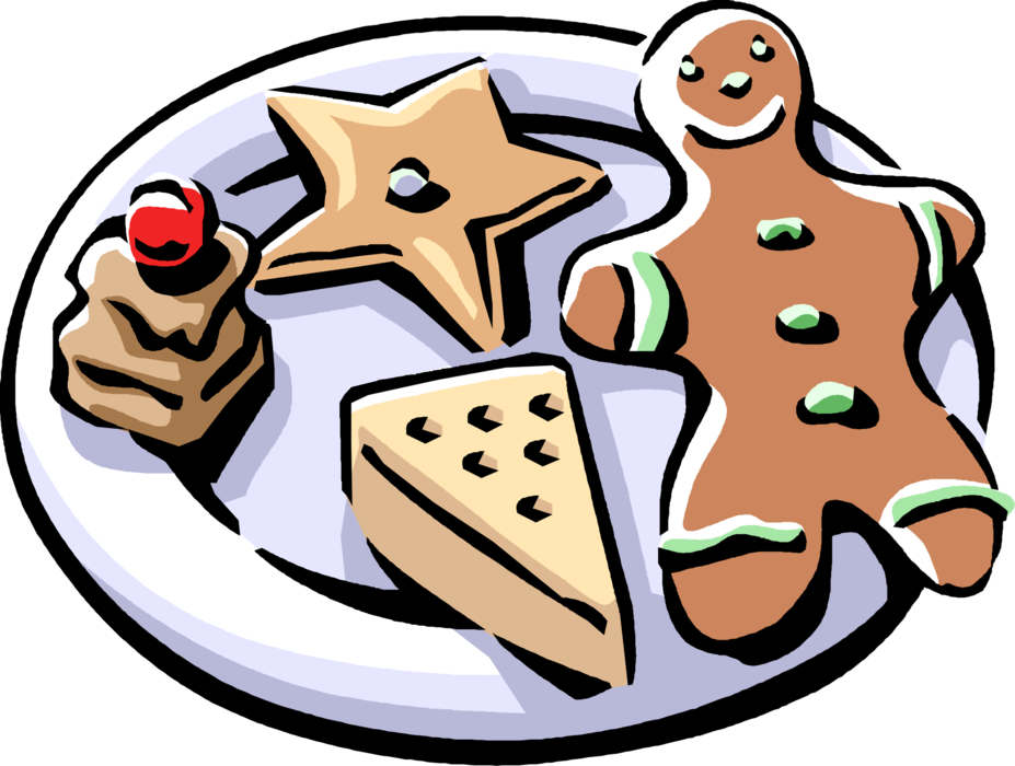 Vector Illustration of Plate of Christmas Baking Cookies with Gingerbread Man