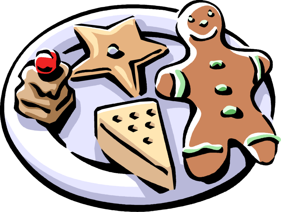 Vector Illustration of Plate of Christmas Baking Cookies with Gingerbread Man