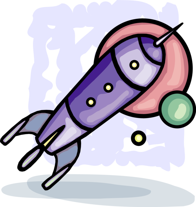 Vector Illustration of Rocket Ship or Rocketship Spaceship Spacecraft with Planets