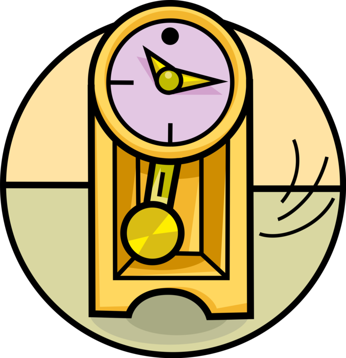 Vector Illustration of Grandfather Clock with Pendulum Tells Time