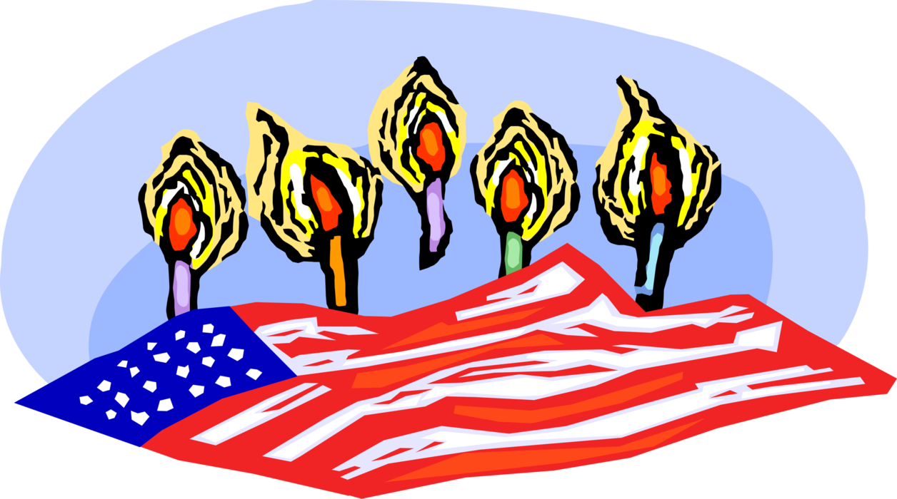 Vector Illustration of Candlelight Vigil for Victims of Terrorism with Candles and American Flag