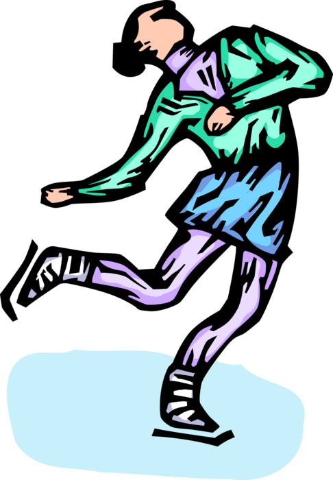 Vector Illustration of Figure Skater on Ice Skates Performs Dance Routine