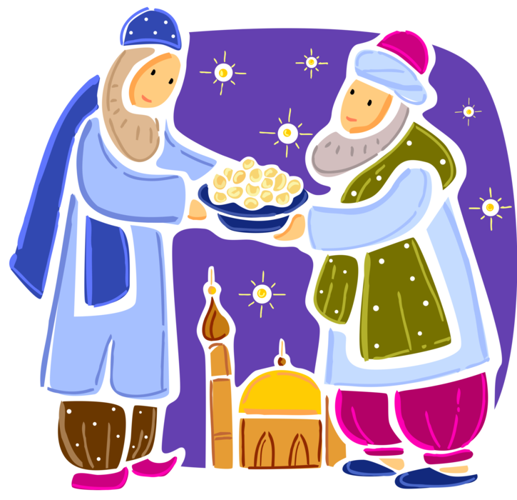 Vector Illustration of Ramadhan or Ramadan Islamic Fasting From Dawn Until Dusk with Evening Meal Feast