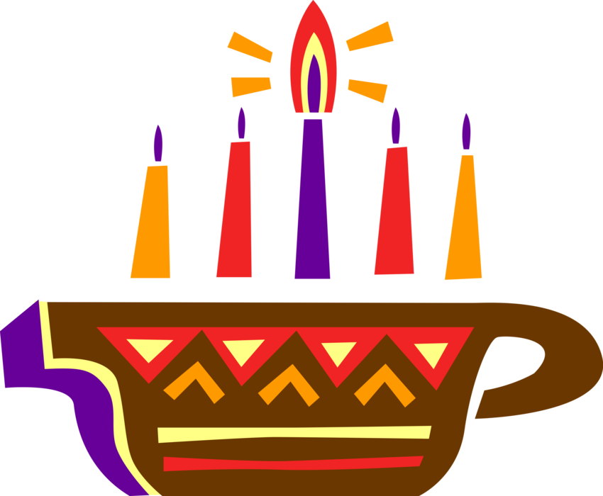 Vector Illustration of Menorah Lampstand with Lit Candles