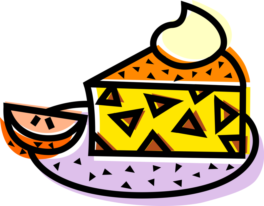Vector Illustration of Sweet Dessert Baked Pastry Cake with Dollop of Whipped Cream and Fruit Slice on Serving Tray