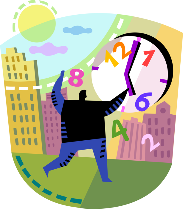 Vector Illustration of Businessman Manages Time with Clock