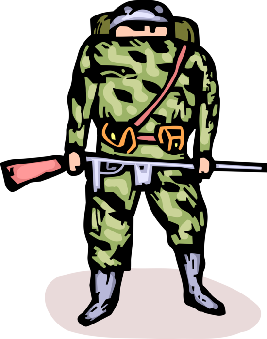 Vector Illustration of United States Soldier in Camouflage Armed with Automatic Rifle Weapon