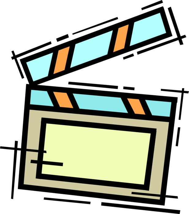 Vector Illustration of Filmmaking and Video Production Clapperboard Slate Synchronizes Picture and Sound