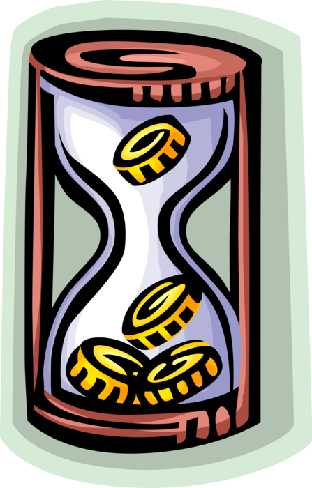 Vector Illustration of Time is Money Hourglass or Sandglass, Sand Timer, or Sand Clock Measures Passage of Time