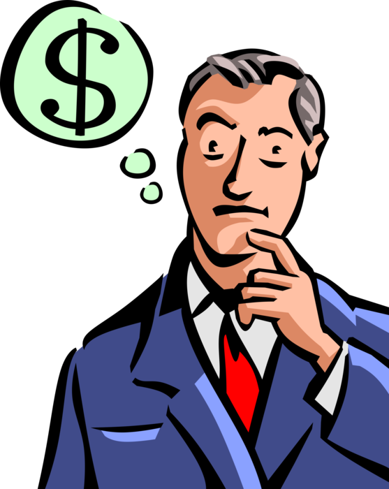 Vector Illustration of Puzzled Businessman Wonders Where Financial Cash Dollar Profits Went