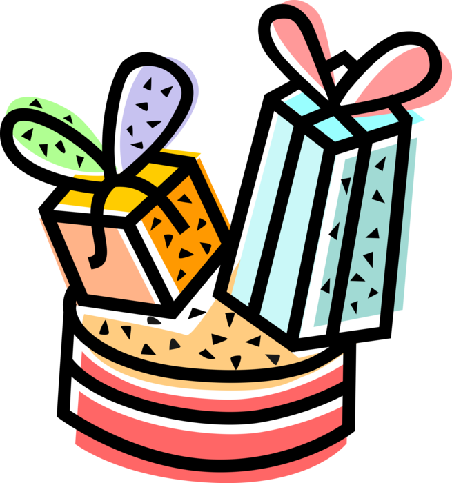 Vector Illustration of Gift Wrapped Birthday Presents with Ribbons and Bows